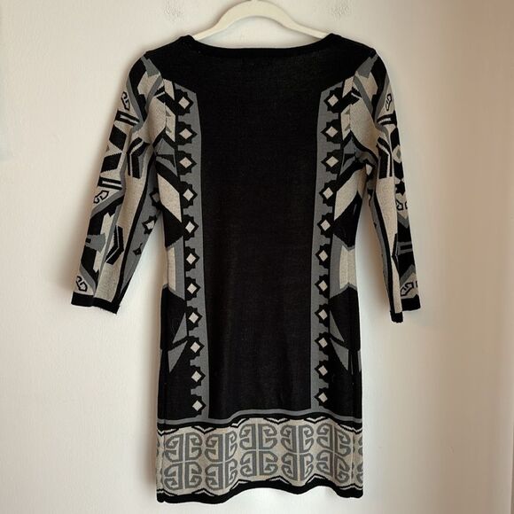 Women’s Tribal Aztec artsy crew neck sweater dress tunic 3/4 sleeve knit size S - Picture 8 of 8